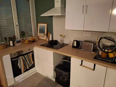 Cuisine ou kitchenette dans l'établissement Chambre lit double près de la Loire