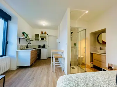 Cuisine ou kitchenette dans l'établissement Mini Studio Tout confort - accès facile Nantes et Vendée