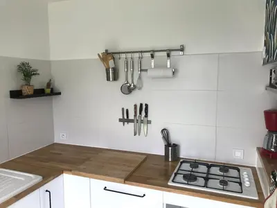 Cuisine ou kitchenette dans l'établissement Balcon sur l'èvre
