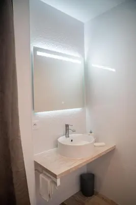 Salle de bains dans l'établissement Projecteur sur ma bulle - Studio Viens dans ma bulle avec JACUZZI privé