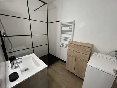 Salle de bains dans l'établissement Appartement lumineux 2 pièces, proche plage, parking inclus - FR-1-224C-339