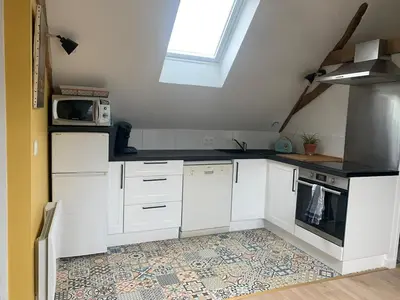 Cuisine ou kitchenette dans l'établissement Gîte de la Bourrelière, Meublé de tourisme 3 étoiles