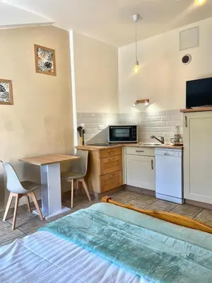 Cuisine ou kitchenette dans l'établissement Le Cocon - Domaine de la Houblette