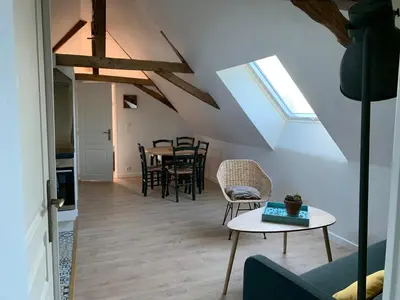 Coin salon dans l'établissement Appartement à la Bourrelière 2-4 pers, Meublé de tourisme 3 étoiles