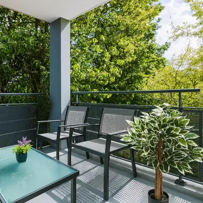 Balcon ou terrasse dans l'établissement T2 paisible avec balcon verdoyant