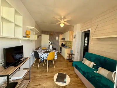 Télévision ou salle de divertissement dans l'établissement Appartement au bord de la mer avec parking à Saint-Hilaire-de-Riez - FR-1-652-55