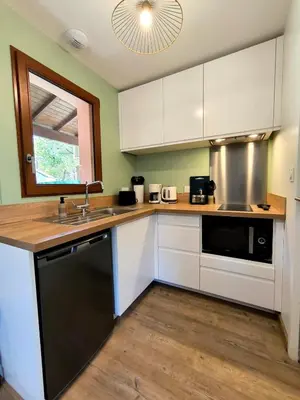 Cuisine ou kitchenette dans l'établissement Appartement pour deux, proche plage et foret, animaux bienvenus