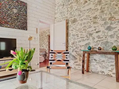 Coin salon dans l'établissement Charme et confort en campagne, WIFI