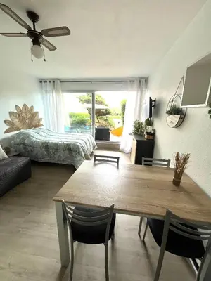 Coin salon dans l'établissement Studio cosy à 1mn de la mer, jardin et parking privé