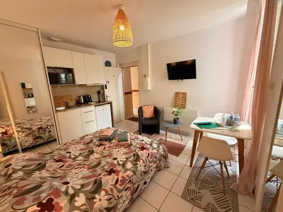 Télévision ou salle de divertissement dans l'établissement Zéphyra Studio DELUXE dans résidence Privée avec Patio à proximité