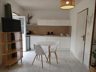 Cuisine ou kitchenette dans l'établissement Studio équipé, proche aéroport