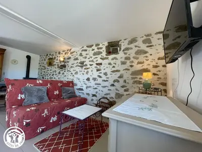 Télévision ou salle de divertissement dans l'établissement Charmant Gîte à Beaufou avec Terrasse Privée - FR-1-426-581