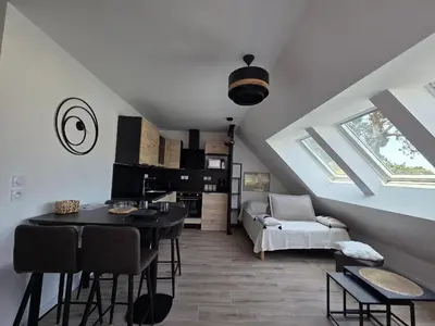 Cuisine ou kitchenette dans l'établissement Studio Neuf 23m² Proche Plage et Centre Tout Inclus - FR-1-364-183