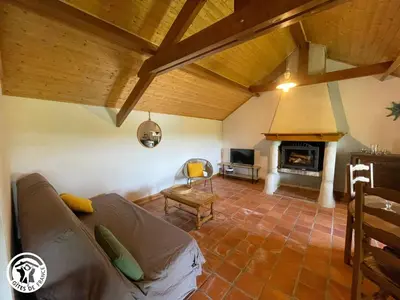 Coin salon dans l'établissement Charmante chaumière traditionnelle dans le Marais breton - FR-1-426-584