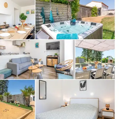 Terrasse ou espace extérieur de l'établissement Gîte Honorus - SPA - Puy duFou - Grande capacité