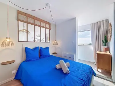 Un ou plusieurs lits dans un hébergement de l'établissement L'Horizon doré, Vue mer et dunes, Plage à pied
