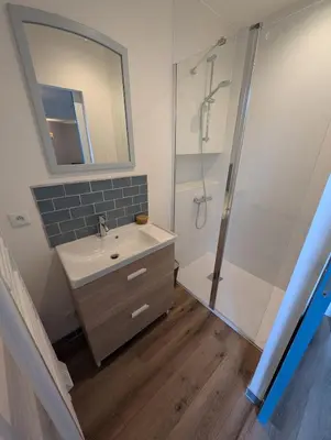 Salle de bains dans l'établissement Grande maison de bourg au bord de la rivière