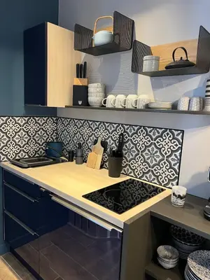 Cuisine ou kitchenette dans l'établissement L'Echoppe - Charmant studio au cœur de Clisson