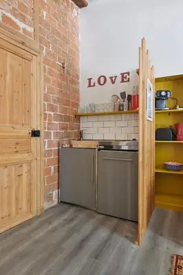 Cuisine ou kitchenette dans l'établissement L'Oculus - Studio cosy au cœur de Clisson