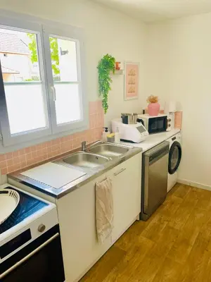 Cuisine ou kitchenette dans l'établissement Maison au calme avec jardin proche tram