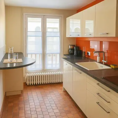 Cuisine ou kitchenette dans l'établissement Logement historique - Maison David d Angers
