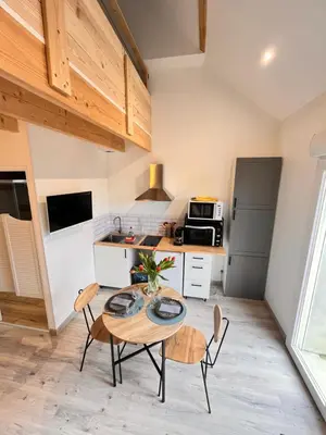 Cuisine ou kitchenette dans l'établissement Aux Pas Sages, 4 logements mitoyens, proche mer