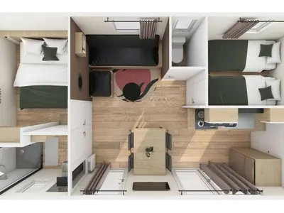 Plan de l'établissement Mobil-home confortable avec 2 chambres et cuisine équipée - API-1-52-481