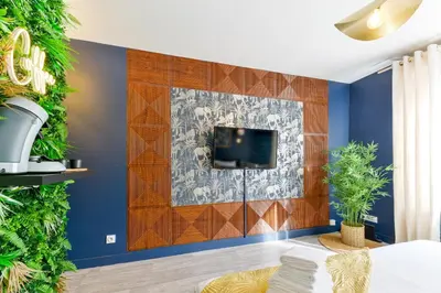 Télévision ou salle de divertissement dans l'établissement Hyper Centre Wi-Fi fibre pro Le Bleu Savane