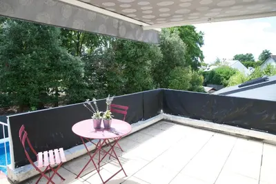 Balcon ou terrasse dans l'établissement Gîte La Terrasse Du Verger
