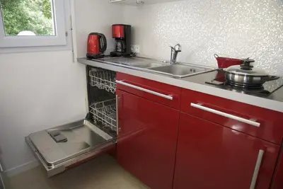 Cuisine ou kitchenette dans l'établissement Gîte La Terrasse Du Verger