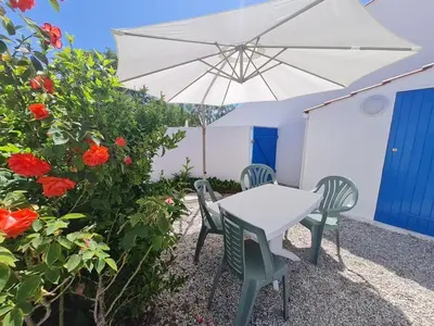 Jardin de l'établissement Maison avec Piscine Chauffée, Proche Mer et Commerces, pour 4/5 Pers., Animaux Admis - FR-1-777-22