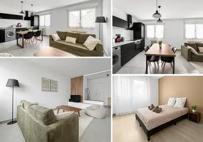 Coin salon dans l'établissement Appartement cosy, plage et parking privé