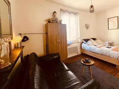 Un ou plusieurs lits dans un hébergement de l'établissement T1 cosy bien équipé, wifi, centre d'Angers avec Vayny