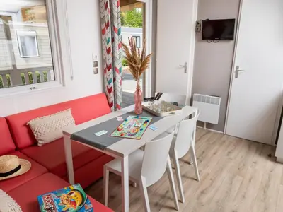 Coin salon dans l'établissement Mobil Home 31m² 3 Chambres avec Terrasse - API-1-52-976