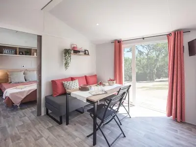 Un ou plusieurs lits dans un hébergement de l'établissement Mobil-home PMR avec terrasse à Saint-Hilaire-de-Riez - API-1-52-1087