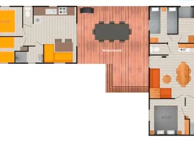 Plan de l'établissement Deux Mobil-homes 60m² avec Terrasse - 5 Chambres - API-1-52-1107