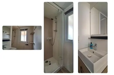Salle de bains dans l'établissement Les Pins Dorés- F125S - Clim- Animaux- Camping 4