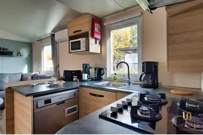 Cuisine ou kitchenette dans l'établissement Les Pins Dorés- F125S - Clim- Animaux- Camping 4