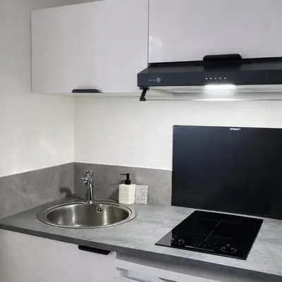 Cuisine ou kitchenette dans l'établissement Studio de charme avec cheminée décorative