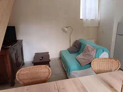 Coin salon dans l'établissement Maison rénovée à Mortagne-sur-Sèvre avec terrasse et WiFi - FR-1-426-599