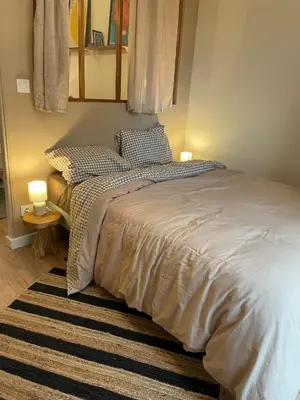 Un ou plusieurs lits dans un hébergement de l'établissement Beautiful Angevin apartment