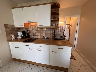 Cuisine ou kitchenette dans l'établissement Appartement proche plage, balcon, parking privé - FR-1-224C-364