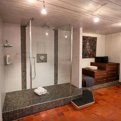 Salle de bains dans l'établissement Séjour Prestige Moulin XVIe Piscine & Calme