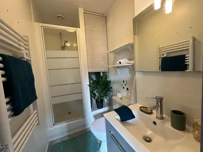 Salle de bains dans l'établissement Appartement situé dans le bourg de Pont Saint Martin 44860