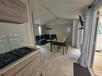 Cuisine ou kitchenette dans l'établissement Mobil Home 4 Pers., Terrasse et Parking, St Jean de Monts - FR-1-777-44