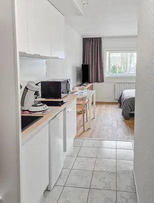 Cuisine ou kitchenette dans l'établissement Studio rénové proche Nantes idéal séjour pro