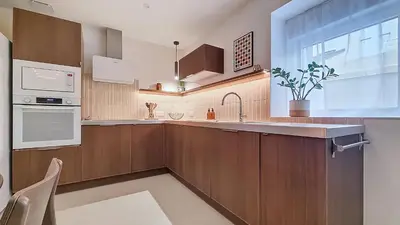 Cuisine ou kitchenette dans l'établissement L'échappée