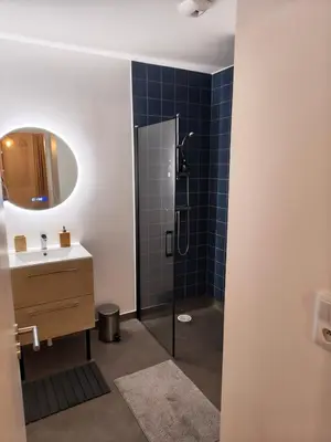Salle de bains dans l'établissement Superbe appartement aux machines de l'île