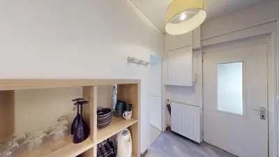 Cuisine ou kitchenette dans l'établissement Lovely studio near Nantes city center