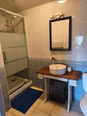 Salle de bains dans l'établissement Maison en pierres avec boulodrome et ping pong, terrasse et jardin